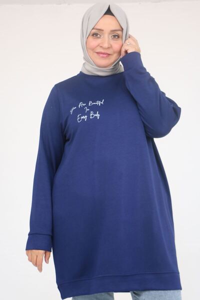 Eslina 58128 Plus Size Print Detailed Modal Tunic - Indigo