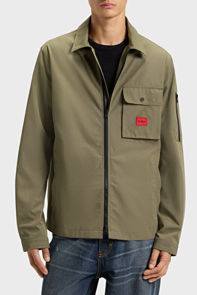 HUGO Pamuk Karışımlı Relaxed Fit Logolu Fermuarlı Kanvas Gömlek Erkek GÖMLEK ...