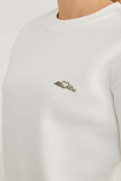 Fulla Moda 3 Thread Metal Accessory Crew Neck Sweatshirt