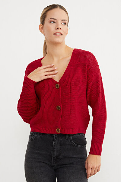 Fulla Moda Buttoned V-Neck Knitwear Cardigan