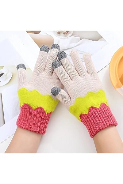 Flippy Women's Wavy Touchscreen Gloves, Acrylic Knit, Fleece Lined, One Size, Yellow/Pink