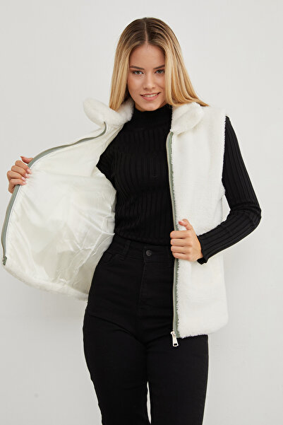 Fulla Moda Polo Yaka Fermuarlı Pelüş Yelek