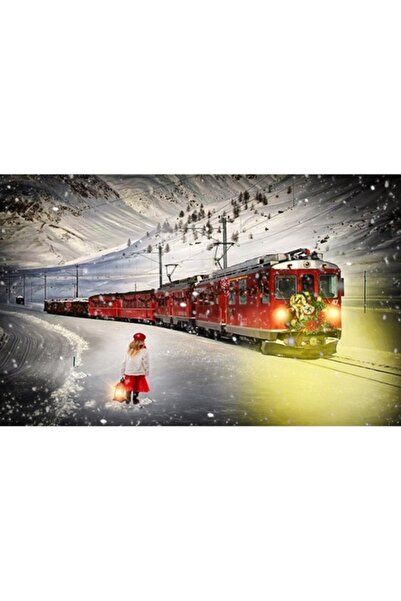 GRELYS PRINT Pictură pe pânză, Trenul lui Moș Crăciun, 80 x 50 cm, Ramă din l...