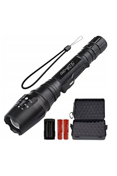 Yacht TNG Lanternă XML-T6, militară, rezistentă la apă IPX4, cu toc și baterii, neagră