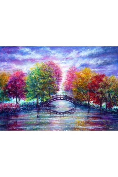 GRELYS PRINT Tablou Canvas, Culori in parc, Pod, 70 x 50 cm, Rama lemn, Multi...