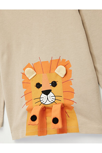 Koton Μπλουζάκι από βαμβακερό μακρυμάνικο μπλουζάκι με στάμπα Lion