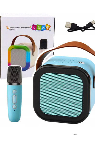 OEM Leantoys K12 wireless karaoke speaker, microphone, blue, 9x9x7cm