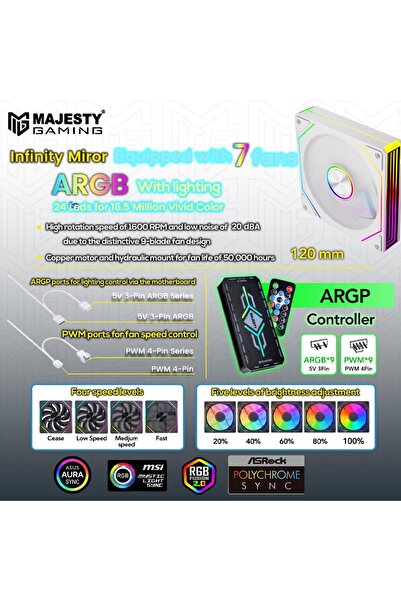 majesty Mid Tower Mavera PC Case with 7 Infiniti ARGB Fans Pre-Installed for Efficient Airflow with
