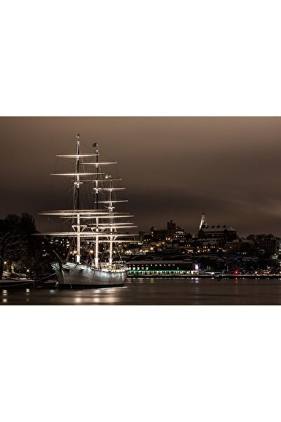 GRELYS PRINT Tablou Canvas, Noapte in port, 90 x 60 cm, Rama lemn, Multicolor