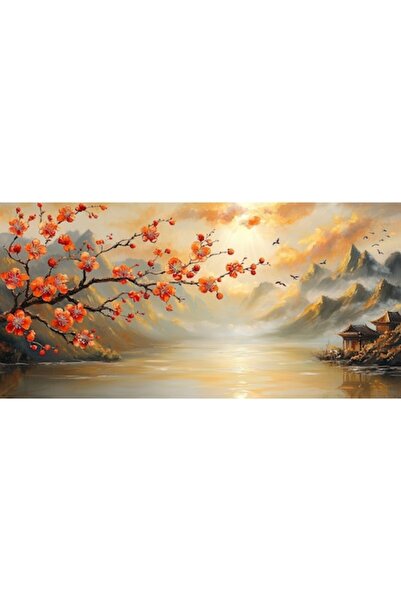 VeliumCraft Tablou Canvas living, Peisaj în Japonia, păsări, munți, răsărit d...