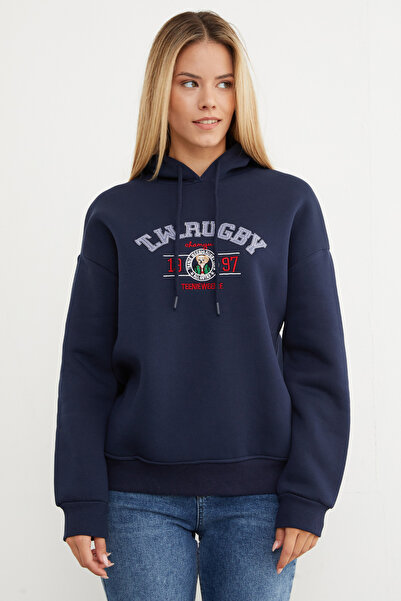 Fulla Moda 3-ниткова футболка з капюшоном та вишивкою в стилі регбі