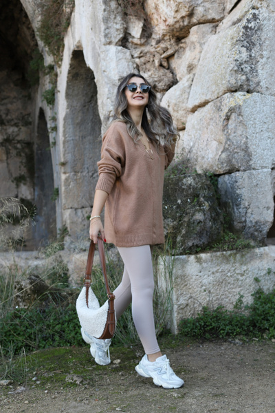 bytugcekaya Beige Orjin Brand Ribbed Leggings