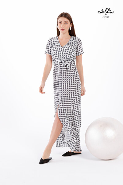 Stylish Soft black and white dress with a slanted cut