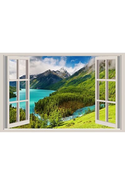 GRELYS PRINT Pictură pe pânză, Peisaj cu vedere la fereastră - Munte, Pădure,...