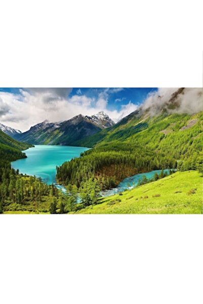 GRELYS PRINT Pictură pe pânză, Peisaj, Munte, Pădure, Lac, Verdeață 80 x 50 c...