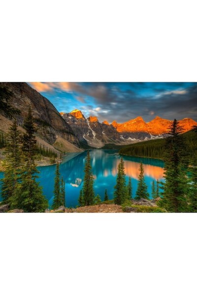 GRELYS PRINT Pictură pe pânză, Lac, Munți, Pădure, 90 x 60 cm, Ramă din lemn,...