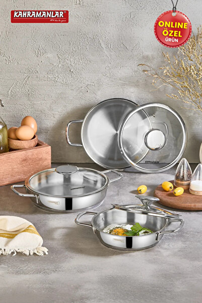 Kahramanlar 3-Piece Steel Saucepan Set with Rain Induction Base