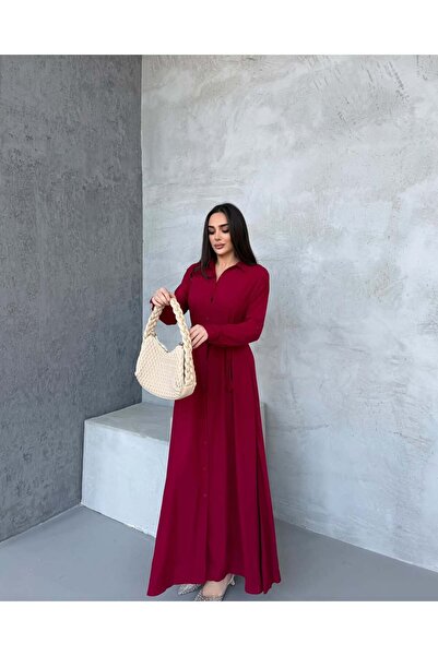 diloş butik Düz Kuşaklı Gömlek Elbise