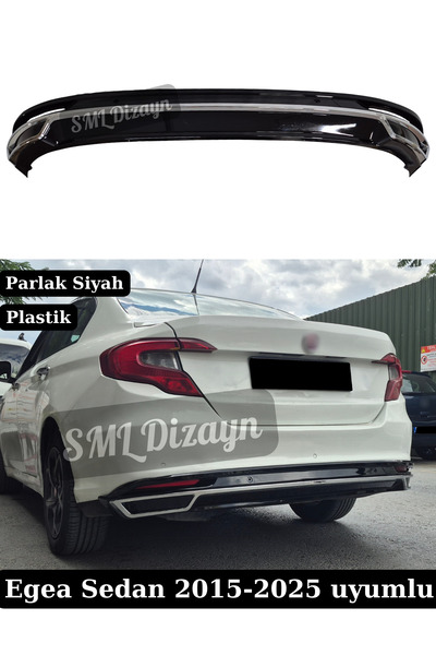 SML Dizayn Fiat Egea Sedan Difüzör Arka Ek Difizör Koruma Kromlu Parlak Siyah 2015-2025 Plastik