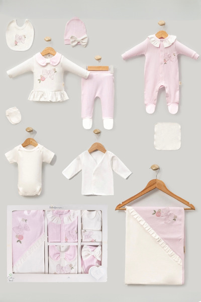Cherub Baby Bow Embroidered Newborn Baby Girl 10 Piece Hospital Release Bodysuit Set Baby Outfit