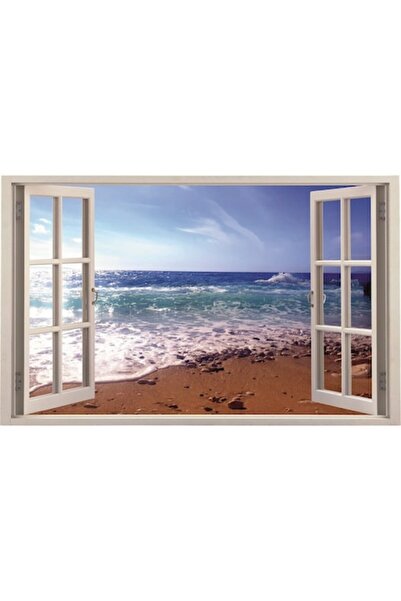 GRELYS PRINT Pictură pe pânză, Peisaj, Fereastră, Mare, Valuri, Plajă, 80 x 5...