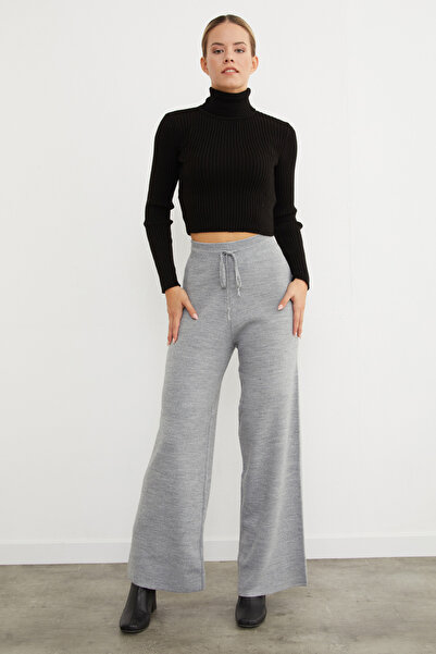 Fulla Moda Palazzo Knitwear Trousers with Elastic Waist