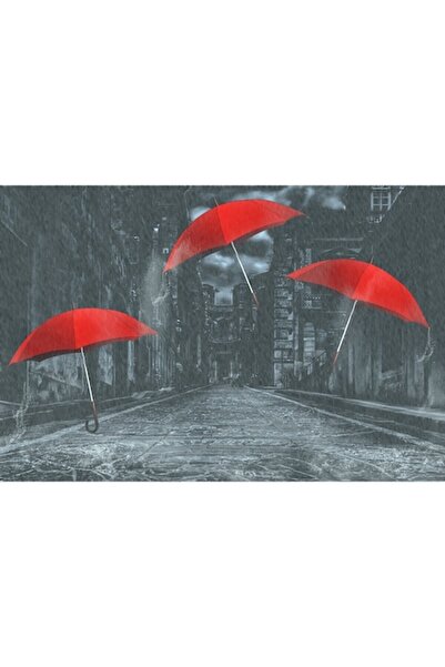 GRELYS PRINT Pictură pe pânză, Stradă, Umbrelă roșie, 90 x 60 cm, Ramă din le...