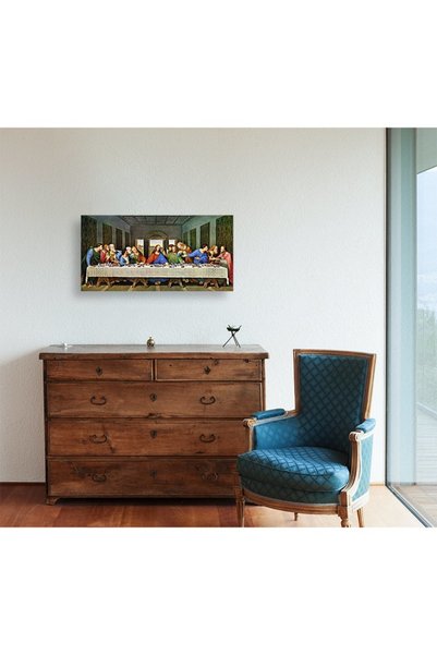 GRELYS PRINT Pictură pe pânză, Cina cea de Taină, ramă din lemn, multicoloră, 80 x 40 cm