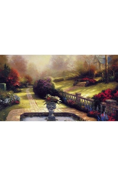 GRELYS PRINT Pictură pe pânză, Peisaj, Grădină, Flori, Culori, Fântână, Însor...