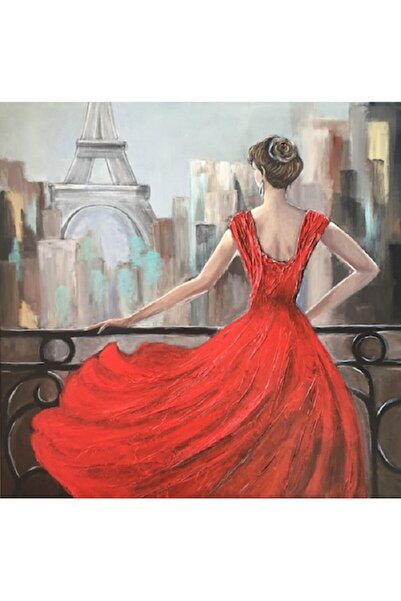 GRELYS PRINT Tablou Canvas, Femeia in rosu, 70 x 70 cm, Rama lemn, Multicolor