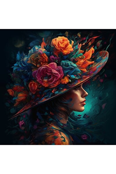 GRELYS PRINT Tablou Canvas dormitor, living, Portret de femeie cu flori, natu...