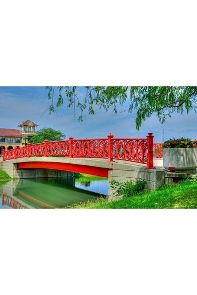 GRELYS PRINT Pictură pe pânză, Pod de fier roșu, 80 x 50 cm, Ramă din lemn, M...