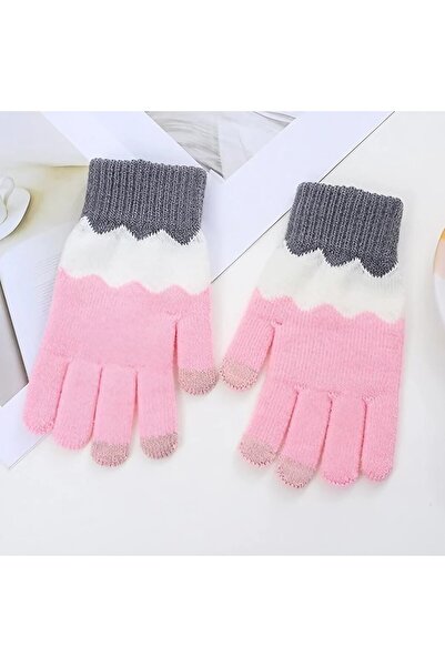 Flippy Women's Gloves — Wavy Knit, Touchscreen, Acrylic, Fleece Lined, One Size, Pink/Grey