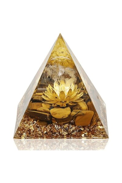 VeliumCraft Piramidă cu ochi de tigru și lotus auriu de VeliumCraft, 5x5 cm