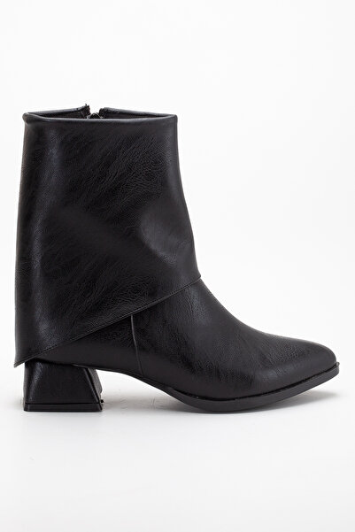 ALFHA Kadın Siyah Sivri Burun Bot Kovboy Kısa Topuklu Günlük Bot 603