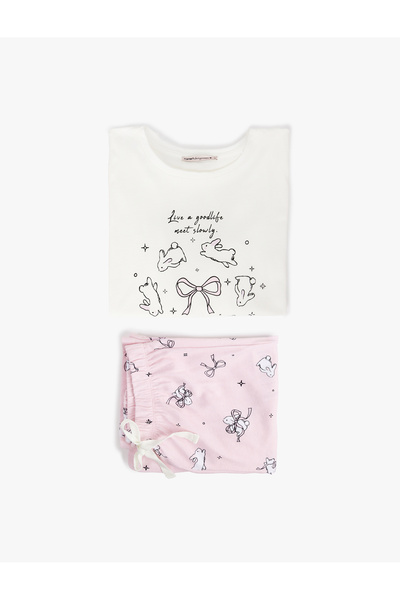 Koton Rabbit Printed Long Sleeve Crew Neck Cotton Pajama Set