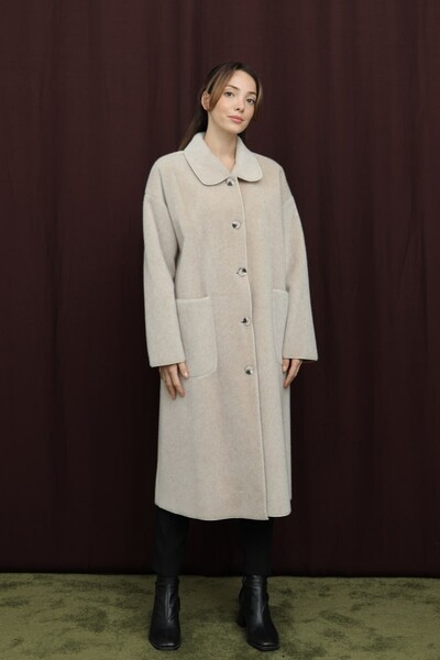 Puane Women's 15220 Pocket Detailed Buttoned Long Coat