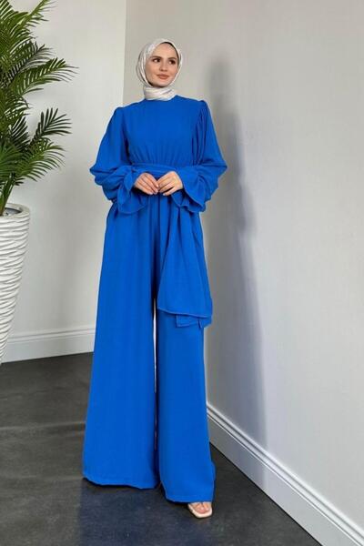 MERVEN AKYÜZ Akel Beli Lastikli Tulum Mavi