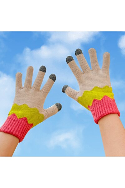 Flippy Women's Wavy Touchscreen Gloves, Acrylic Knit, Fleece Lined, One Size, Yellow/Pink