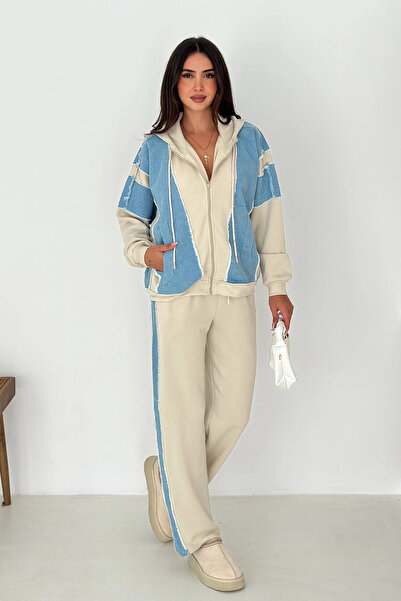 AsprinFashion Set de trening din denim cu secțiuni alb