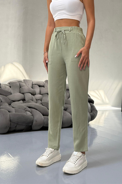 BİKELİFE Women's High Waist Linen Carrot Pants