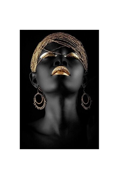 GRELYS PRINT Tablou Canvas, Golden lips, portret in negru 40 x 60 cm, Rama le...