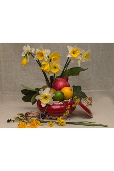 GRELYS PRINT Pictură pe pânză, Flori și Fructe, 80 x 60 cm, Ramă din lemn, Mu...