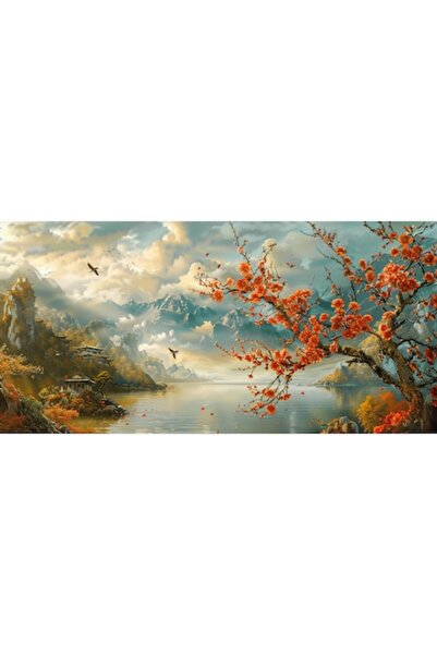 VeliumCraft Tablou Canvas living, Peisaj in Japonia, pasari munti, dimineata ...