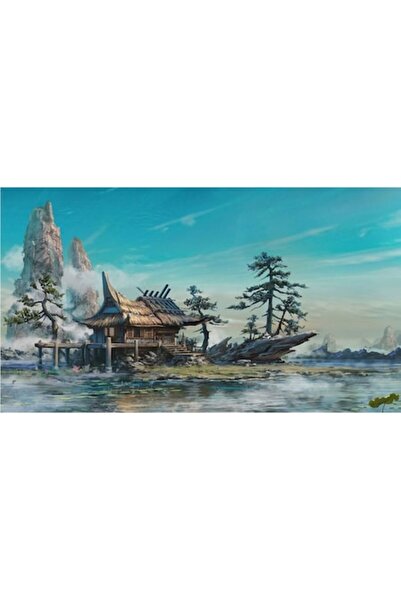 GRELYS PRINT Tablou Canvas, Peisaj, Cabana pe lac, gheata, padure 80 x 50 cm,...