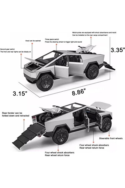 REZZOSS Cybertruck Pickup With Motorcycle Alloy Car Model Diecast Toy Vehicle Sound and Light Simitation