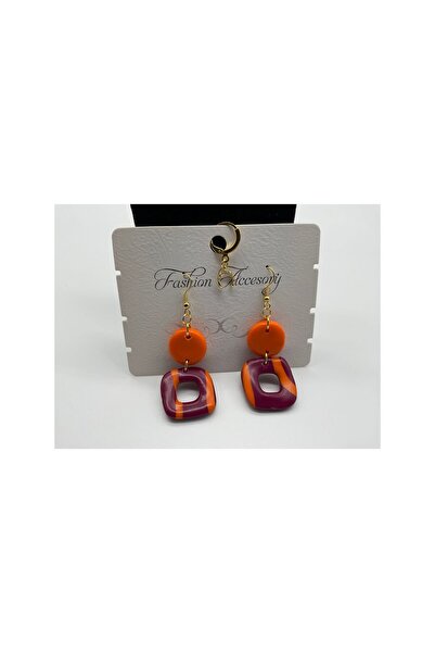 CHIC Gold Nal Orange Cherry  Multi-Polymer Clay with Geometric Pattern Dangle...