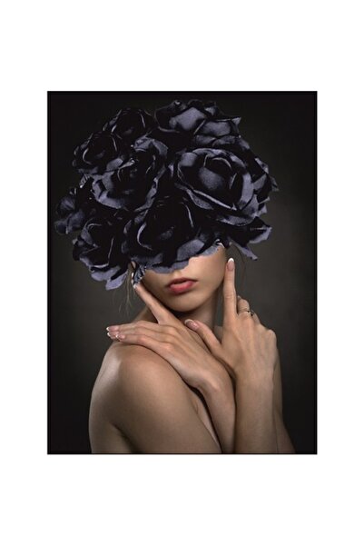 GRELYS PRINT Tablou pânză, Portret, Femeie, Decor floral, 45 x 60 cm, Ramă di...