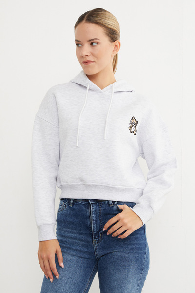 Fulla Moda 3 İplik Ayıcık Nakışlı Kapüşonlu Sweatshirt