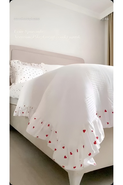 GÖRMEZ TEKSTİL 100% Cotton Fitted Sheet Pique Set – Double Size, 4 Pillowcases